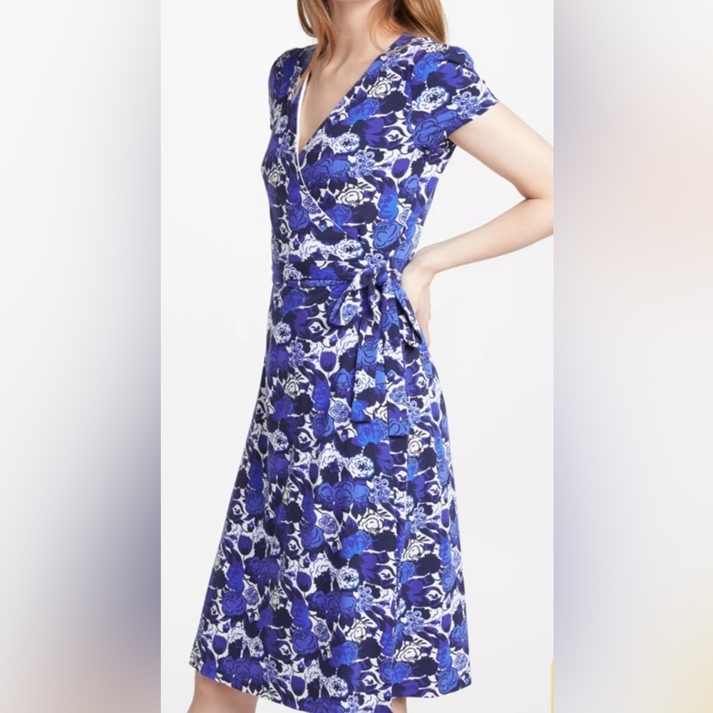 Boden Blue and White Floral Print Wrap Dress Size 12R